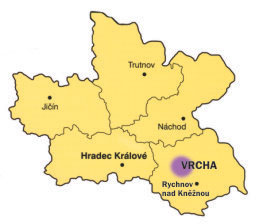 Mapa Královehradeckého kraje s vyznačenou oblastí VRCHA.